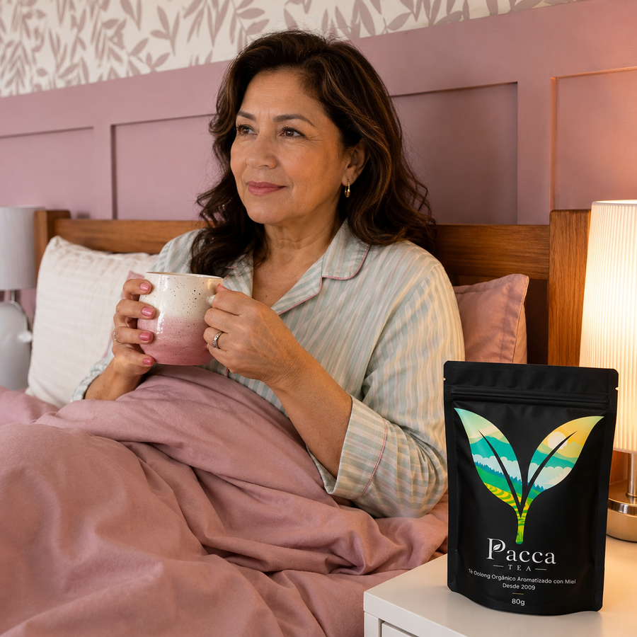 Mujer relajada con Té Oolong Pacca